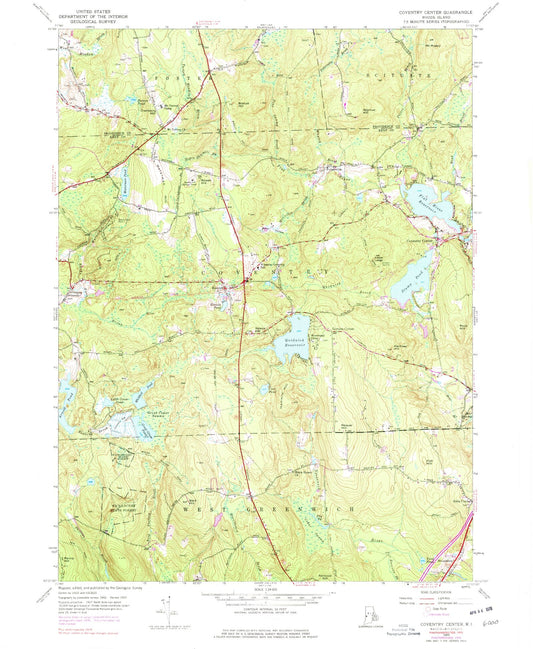 Classic USGS Coventry Center Rhode Island 7.5'x7.5' Topo Map Image