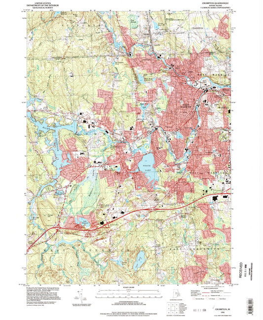 Classic USGS Crompton Rhode Island 7.5'x7.5' Topo Map Image