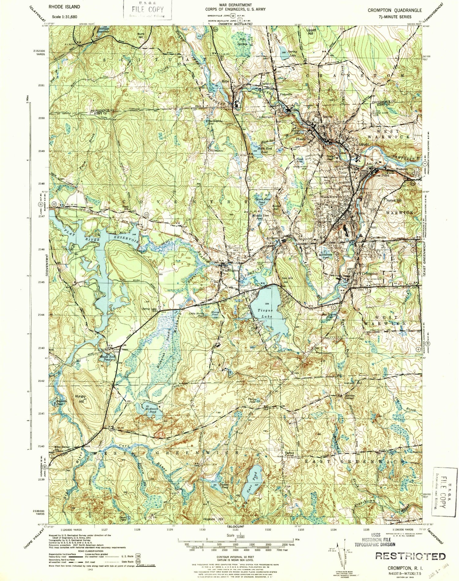 Classic USGS Crompton Rhode Island 7.5'x7.5' Topo Map Image