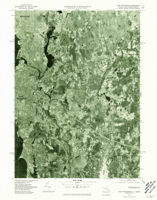 Classic USGS East Providence Rhode Island 7.5'x7.5' Topo Map Image