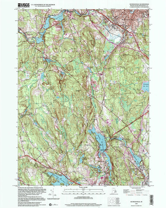 Classic USGS Georgiaville Rhode Island 7.5'x7.5' Topo Map Image