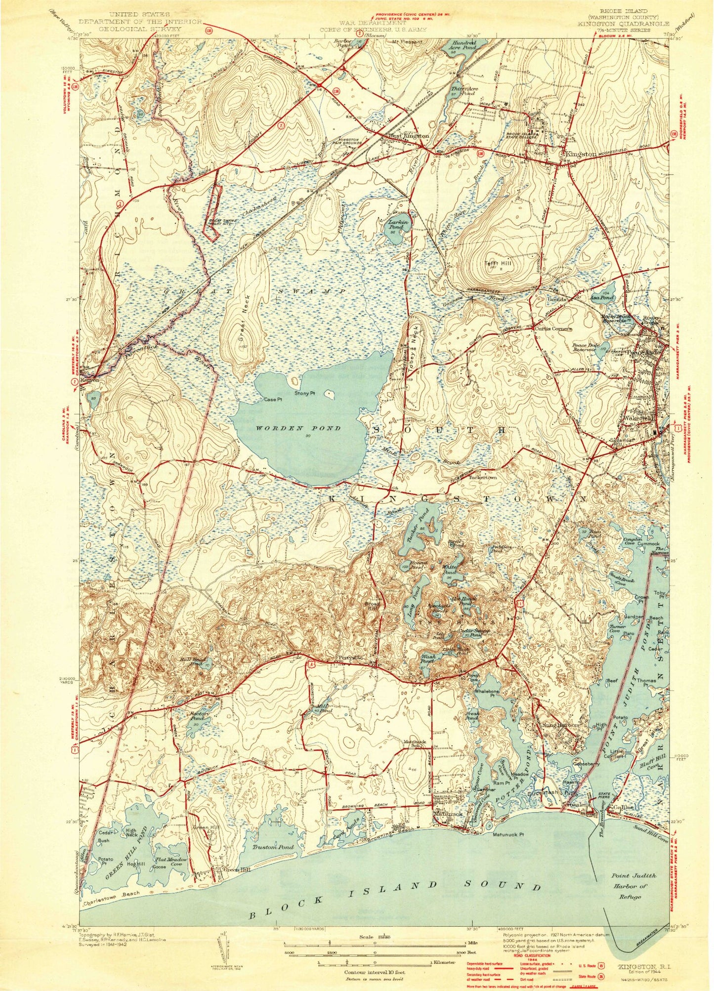 Classic USGS Kingston Rhode Island 7.5'x7.5' Topo Map Image