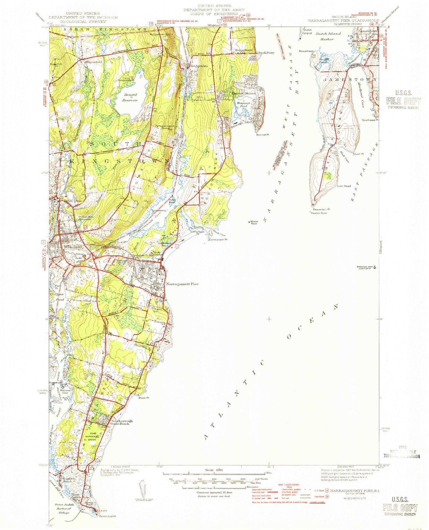 Classic USGS Narragansett Pier Rhode Island 7.5'x7.5' Topo Map Image