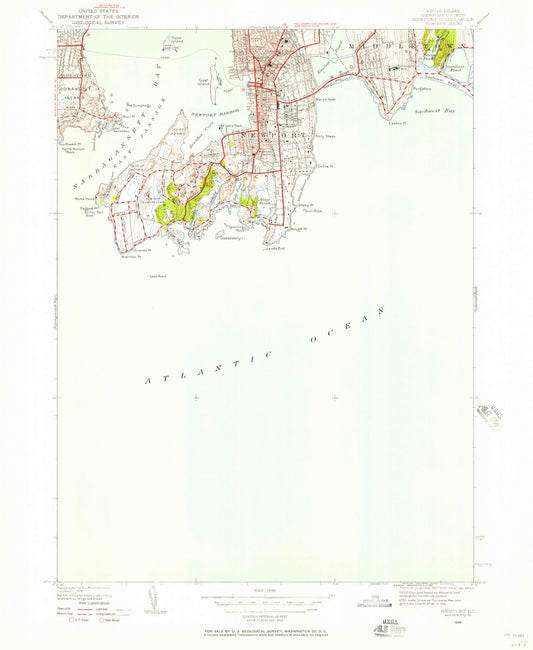 Classic USGS Newport Rhode Island 7.5'x7.5' Topo Map Image