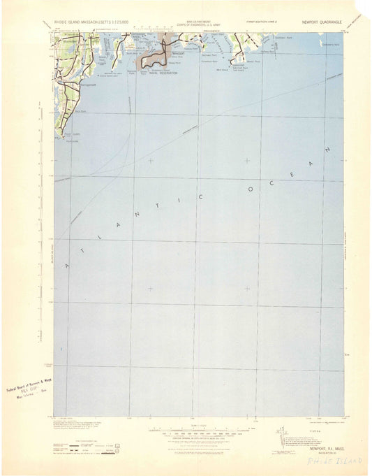 Historic 1942 New Port Rhode Island 30'x30' Topo Map Image