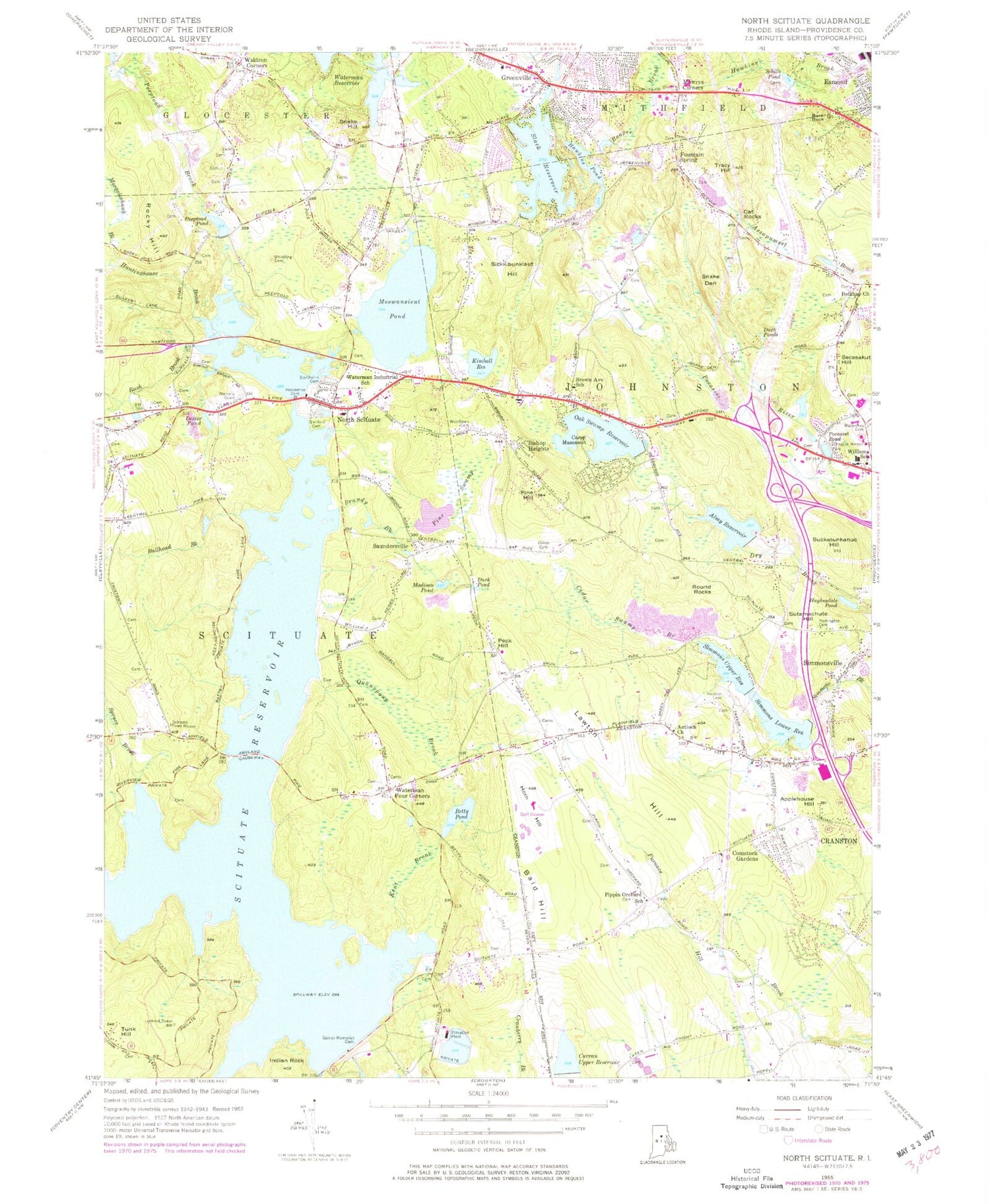 Classic USGS North Scituate Rhode Island 7.5'x7.5' Topo Map Image