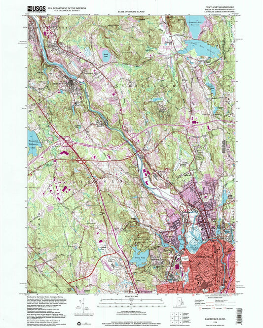 Classic USGS Pawtucket Rhode Island 7.5'x7.5' Topo Map Image