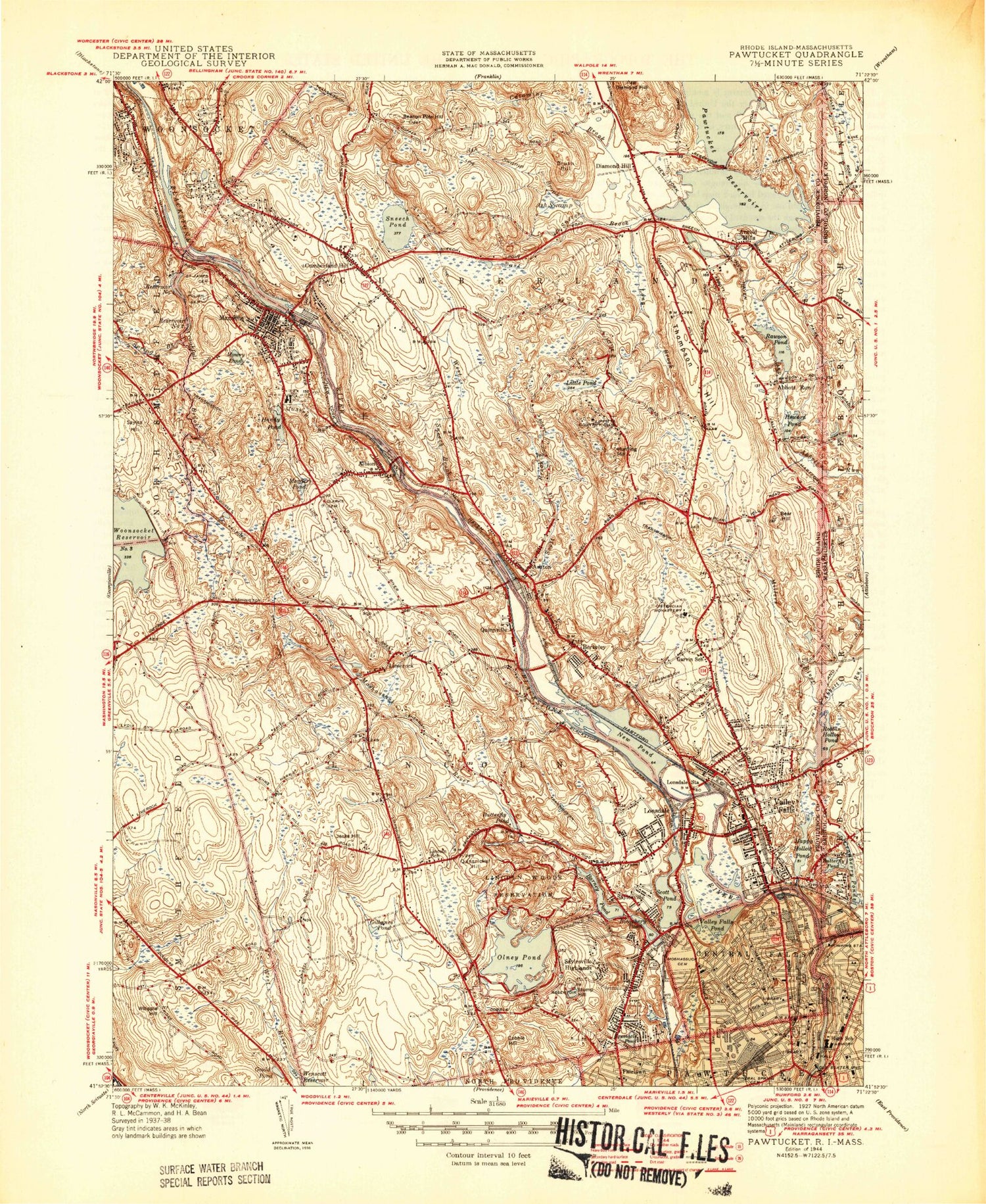 Classic USGS Pawtucket Rhode Island 7.5'x7.5' Topo Map Image