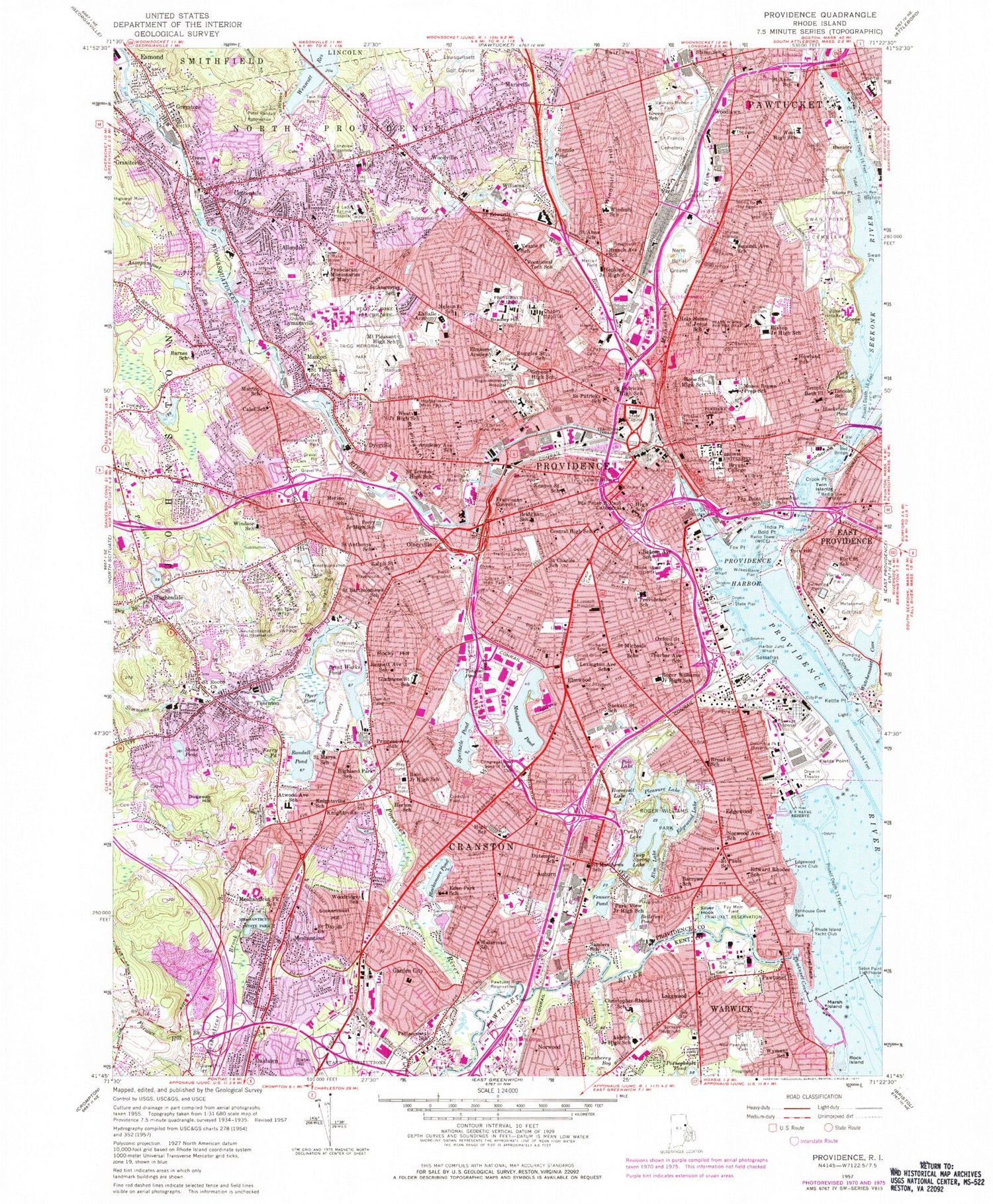 Classic USGS Providence Rhode Island 7.5'x7.5' Topo Map Image