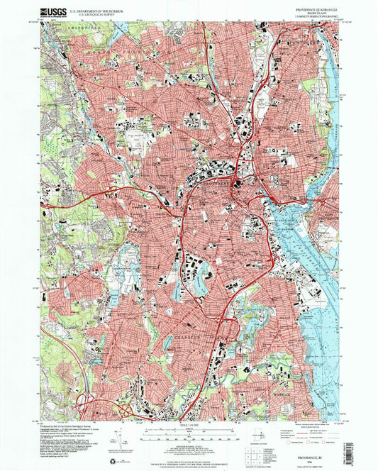 Classic USGS Providence Rhode Island 7.5'x7.5' Topo Map Image