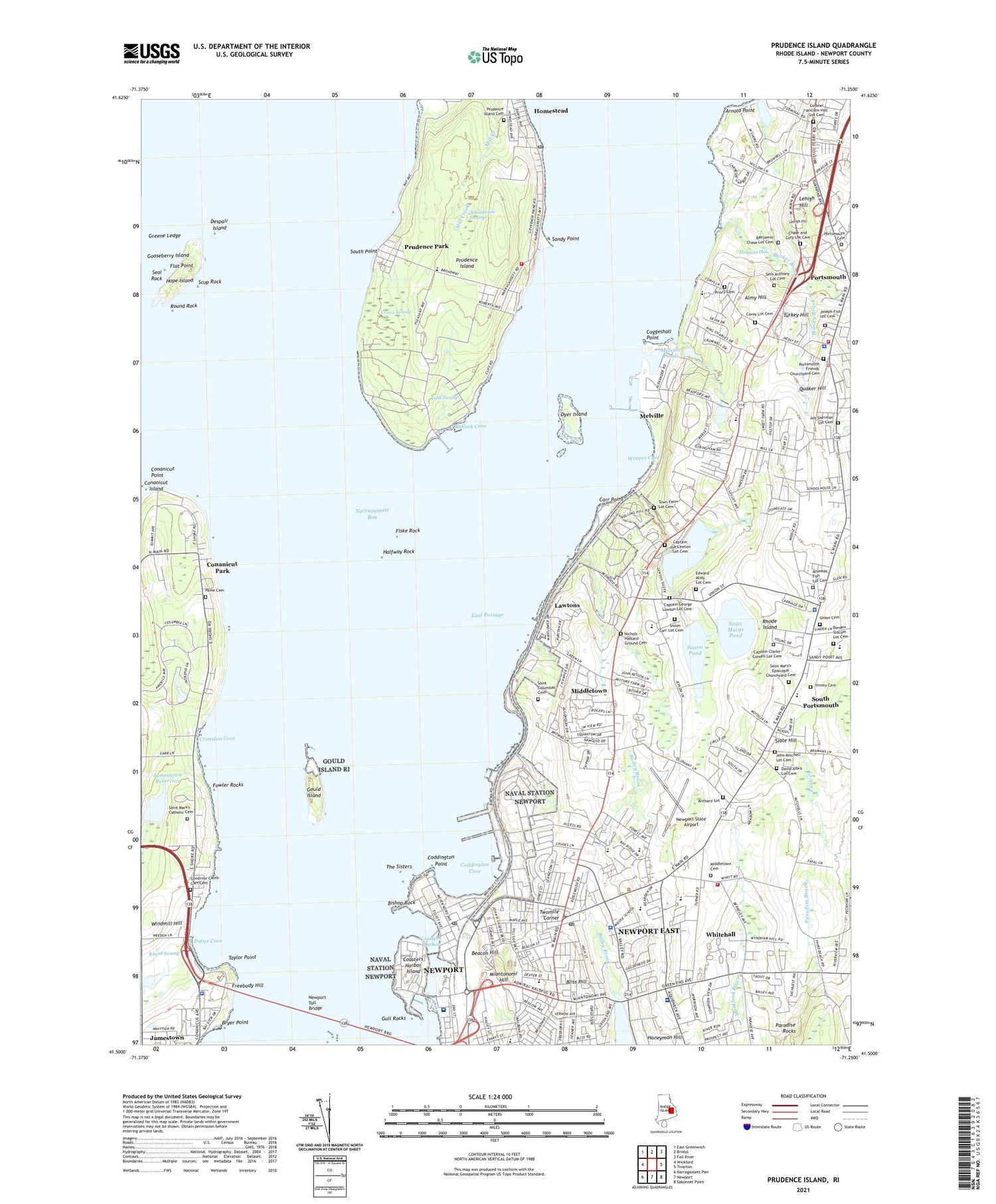 Prudence Island Rhode Island US Topo Map Image