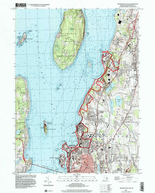 Classic USGS Prudence Island Rhode Island 7.5'x7.5' Topo Map Image
