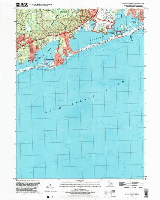 Classic USGS Quonochontaug Rhode Island 7.5'x7.5' Topo Map Image