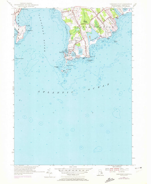 Classic USGS Sakonnet Point Rhode Island 7.5'x7.5' Topo Map Image