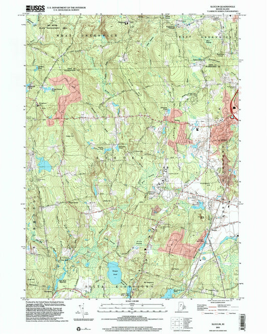 Classic USGS Slocum Rhode Island 7.5'x7.5' Topo Map Image