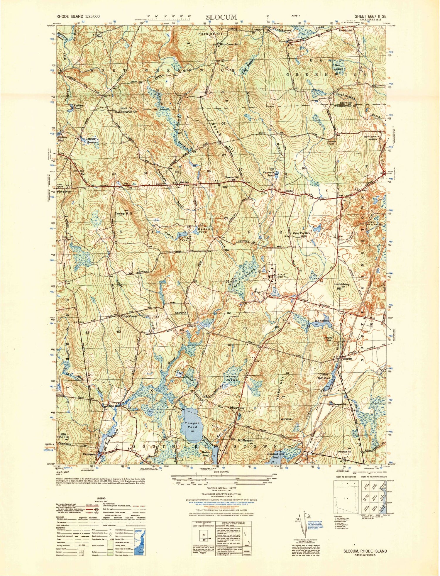 Classic USGS Slocum Rhode Island 7.5'x7.5' Topo Map Image