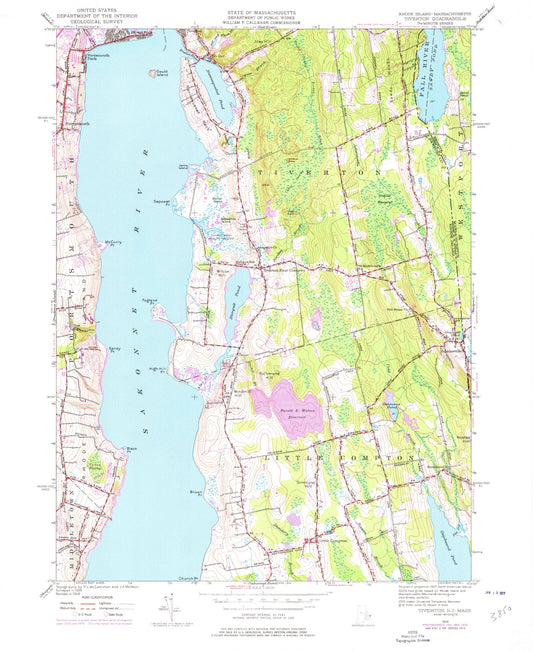 Classic USGS Tiverton Rhode Island 7.5'x7.5' Topo Map Image