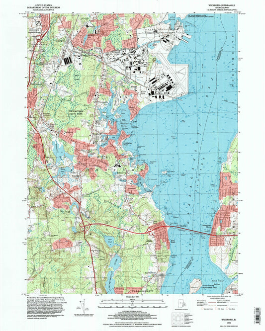 Classic USGS Wickford Rhode Island 7.5'x7.5' Topo Map Image