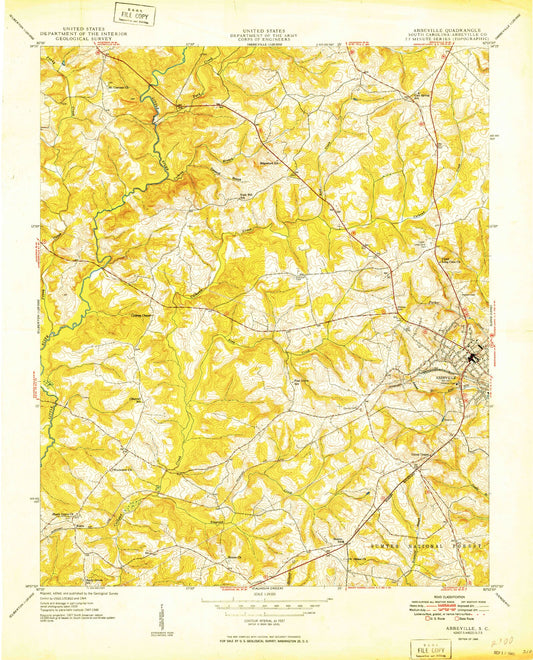 Classic USGS Abbeville West South Carolina 7.5'x7.5' Topo Map Image