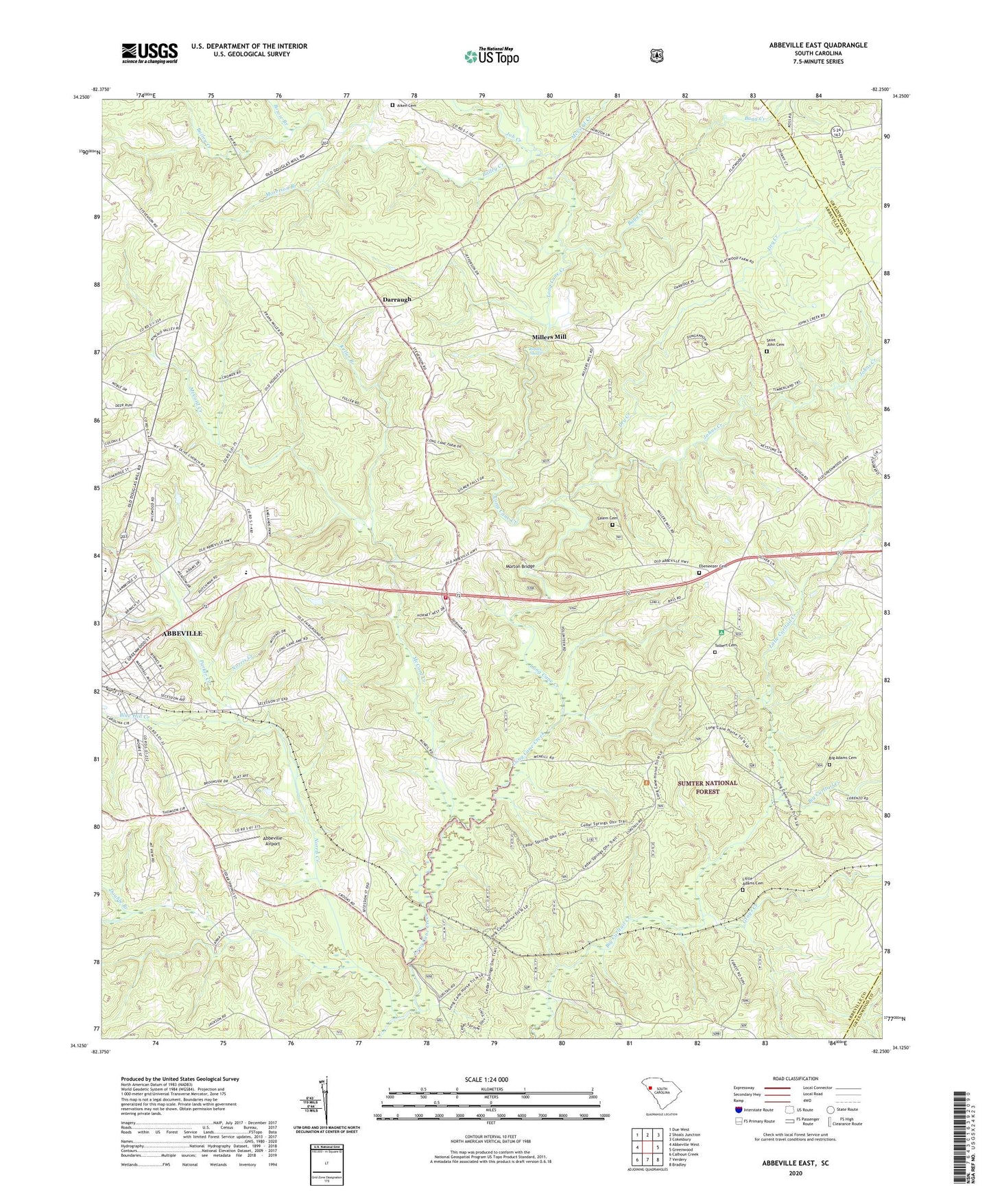 Abbeville East South Carolina US Topo Map Image