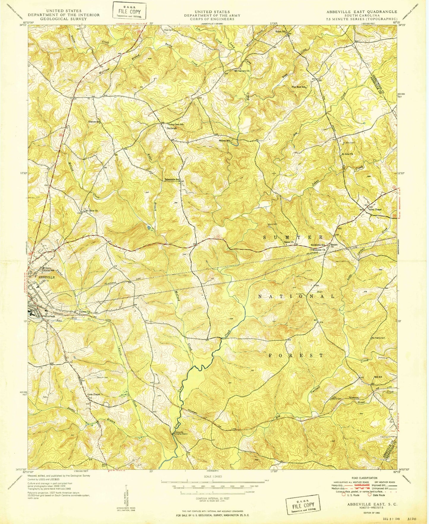Classic USGS Abbeville East South Carolina 7.5'x7.5' Topo Map Image