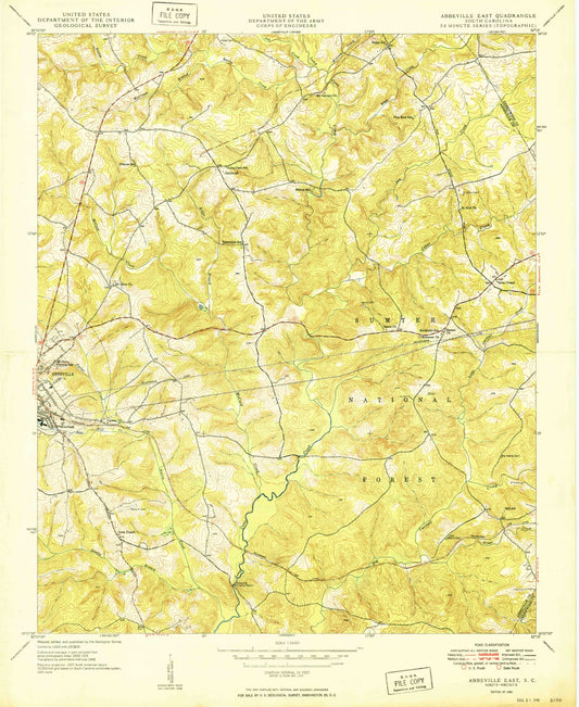 Classic USGS Abbeville East South Carolina 7.5'x7.5' Topo Map Image