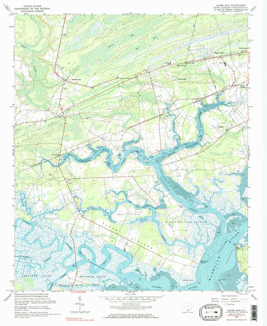 Classic USGS Adams Run South Carolina 7.5'x7.5' Topo Map Image