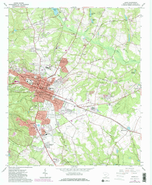 Classic USGS Aiken South Carolina 7.5'x7.5' Topo Map Image