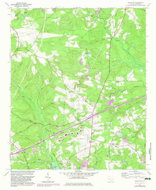 Classic USGS Aiken NW South Carolina 7.5'x7.5' Topo Map Image