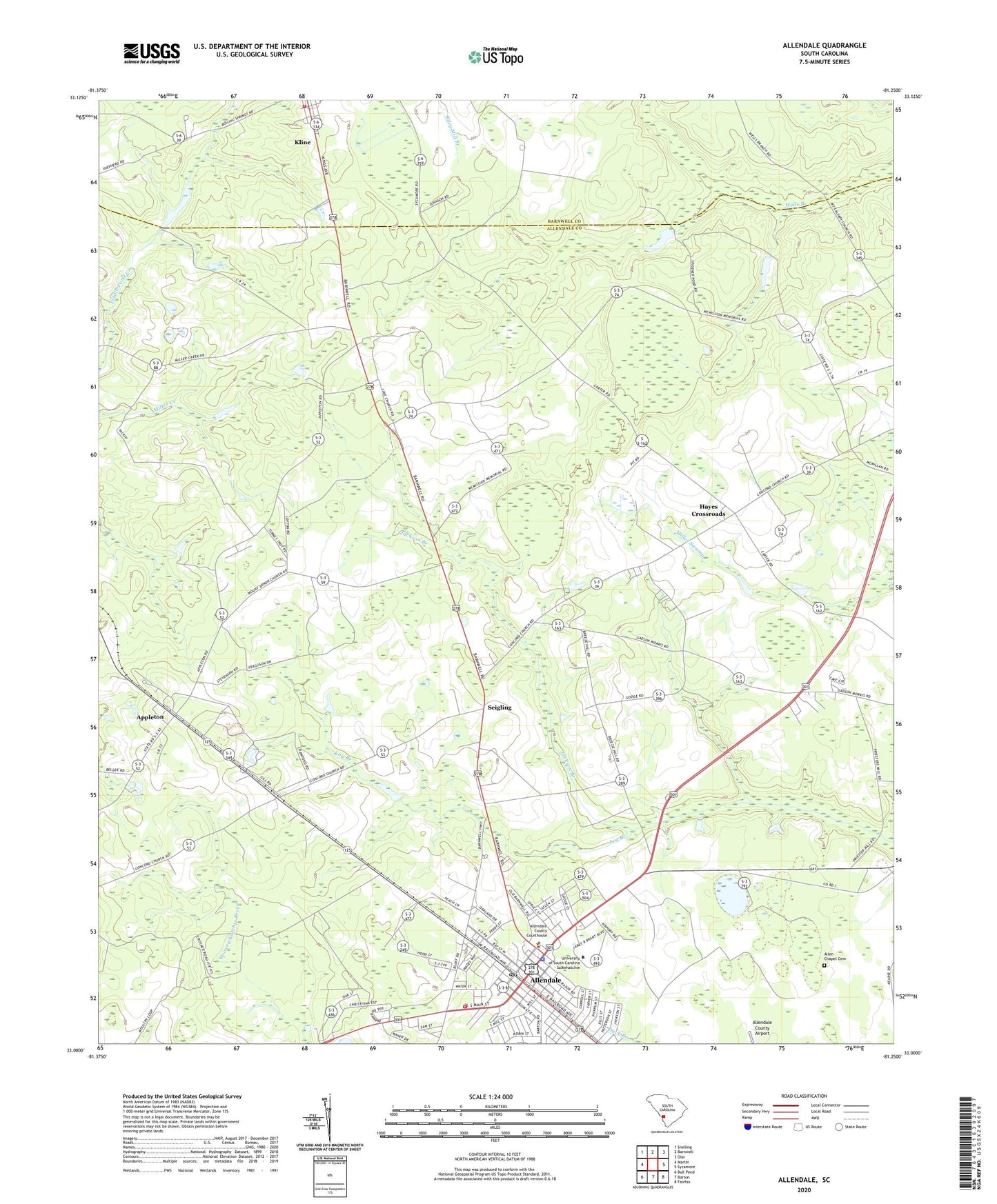 Allendale South Carolina US Topo Map Image