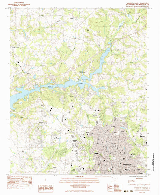 Classic USGS Anderson North South Carolina 7.5'x7.5' Topo Map Image