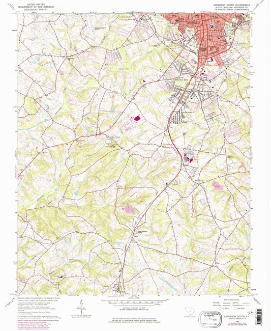 Classic USGS Anderson South South Carolina 7.5'x7.5' Topo Map Image