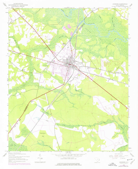 Classic USGS Andrews South Carolina 7.5'x7.5' Topo Map Image