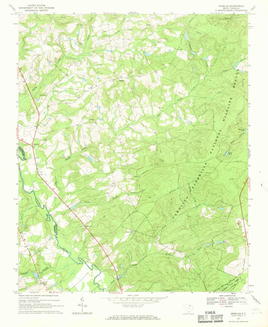 Classic USGS Angelus South Carolina 7.5'x7.5' Topo Map Image