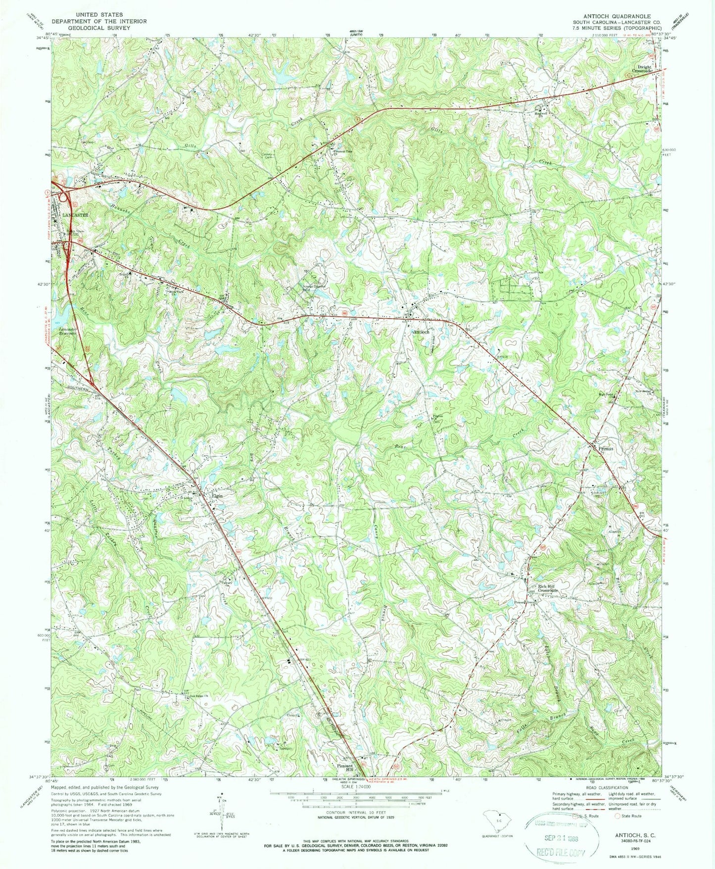 Classic USGS Antioch South Carolina 7.5'x7.5' Topo Map Image
