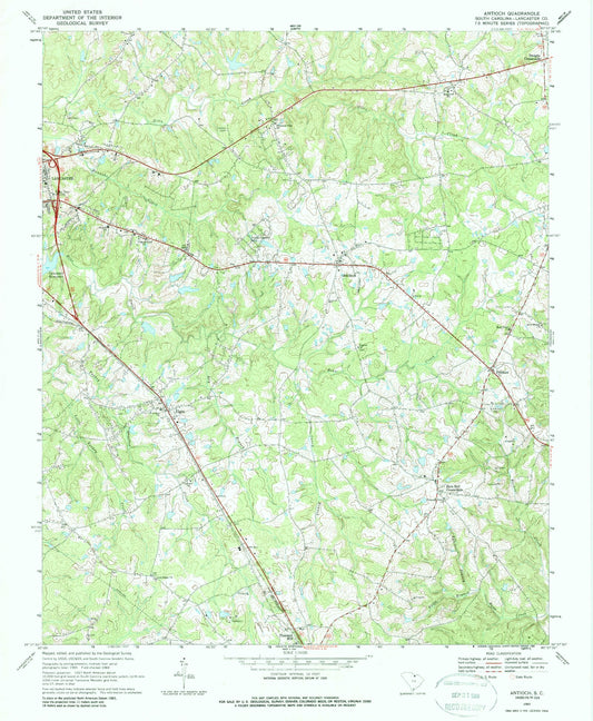 Classic USGS Antioch South Carolina 7.5'x7.5' Topo Map Image