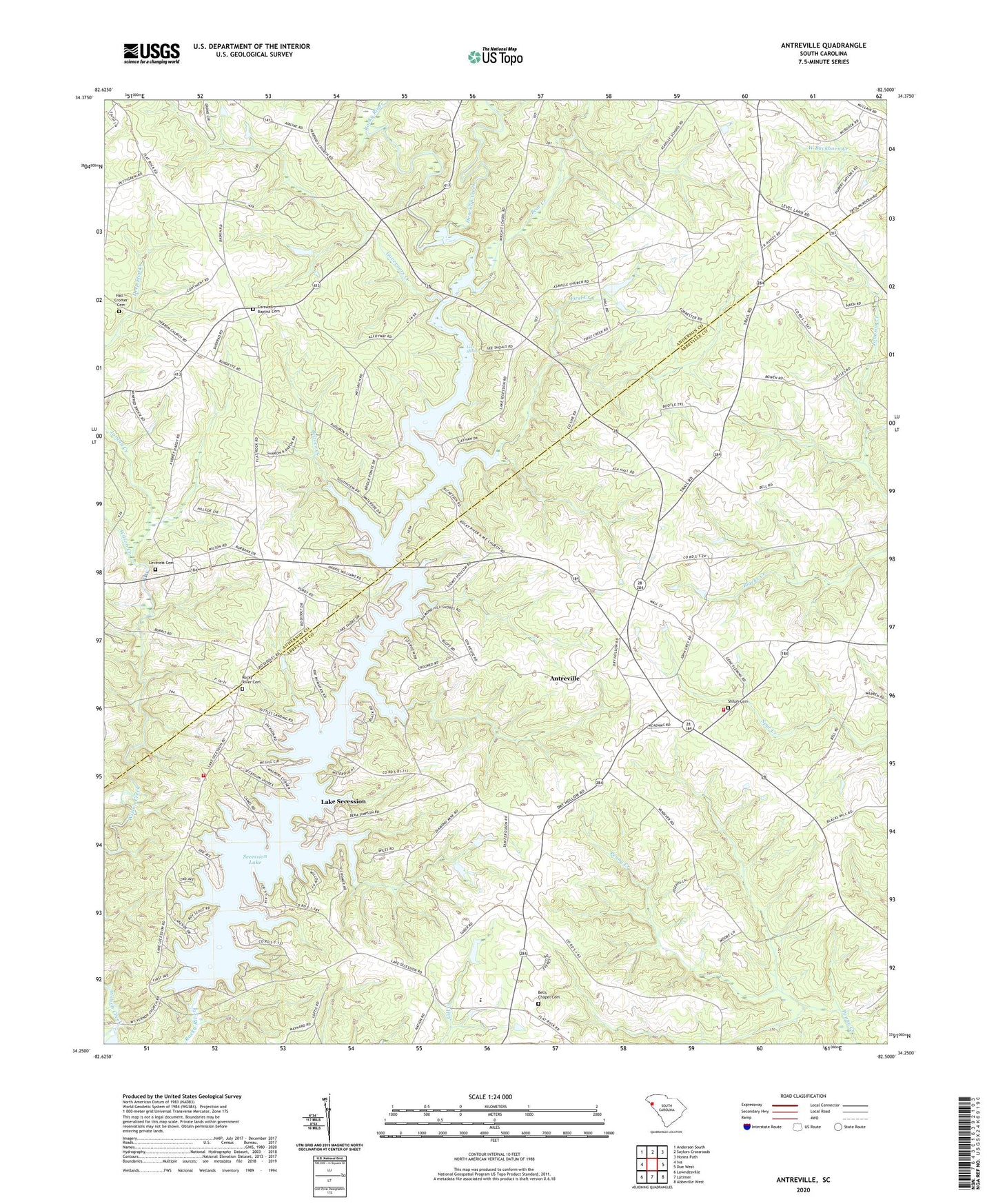 Antreville South Carolina US Topo Map Image