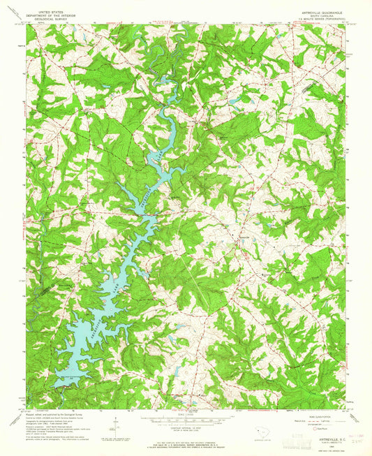 Classic USGS Antreville South Carolina 7.5'x7.5' Topo Map Image