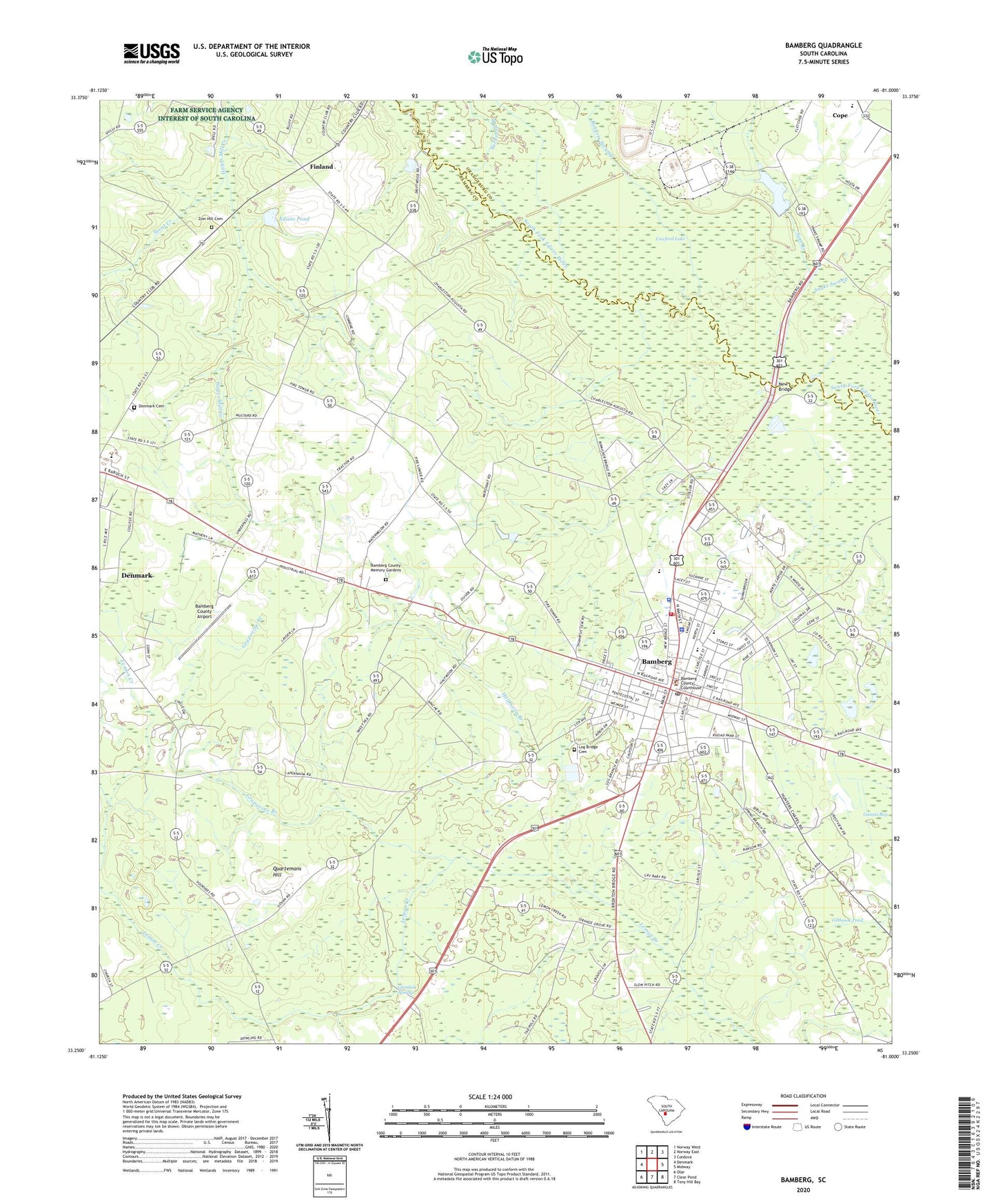 Bamberg South Carolina US Topo Map Image