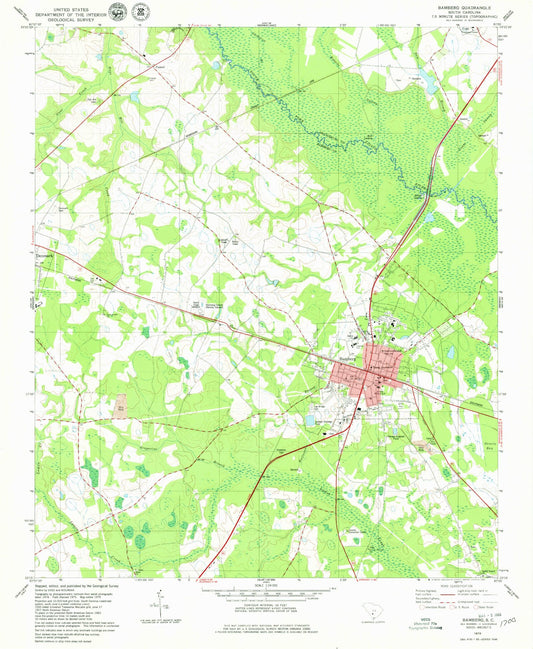 Classic USGS Bamberg South Carolina 7.5'x7.5' Topo Map Image