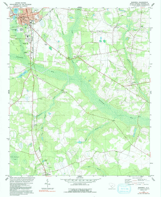 Classic USGS Barnwell South Carolina 7.5'x7.5' Topo Map Image
