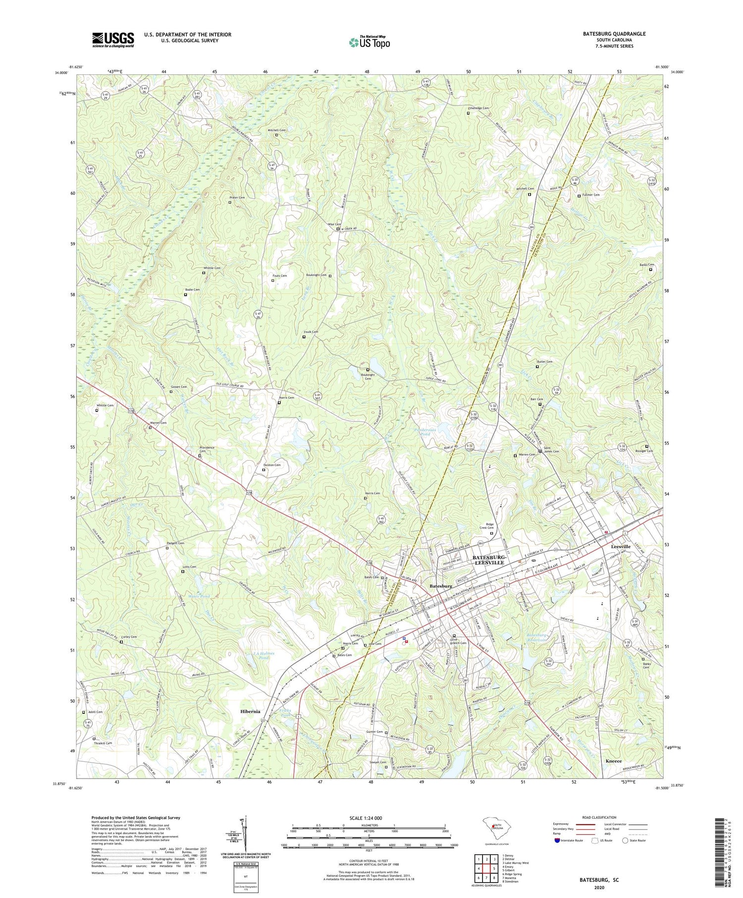 Batesburg South Carolina US Topo Map Image