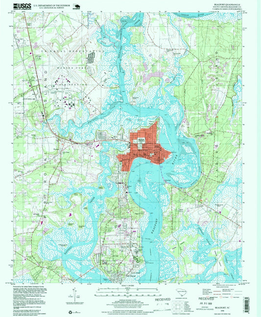 Classic USGS Beaufort South Carolina 7.5'x7.5' Topo Map Image