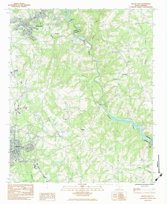 Classic USGS Belton East South Carolina 7.5'x7.5' Topo Map Image