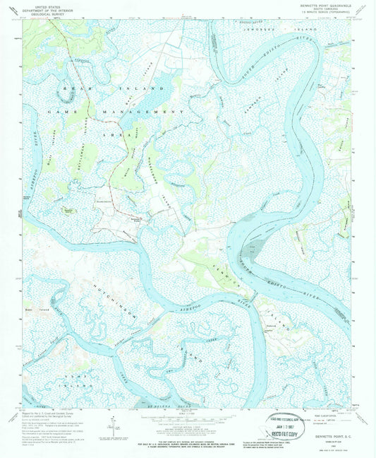 Classic USGS Bennetts Point South Carolina 7.5'x7.5' Topo Map Image