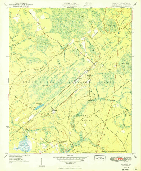 Classic USGS Bethera South Carolina 7.5'x7.5' Topo Map Image