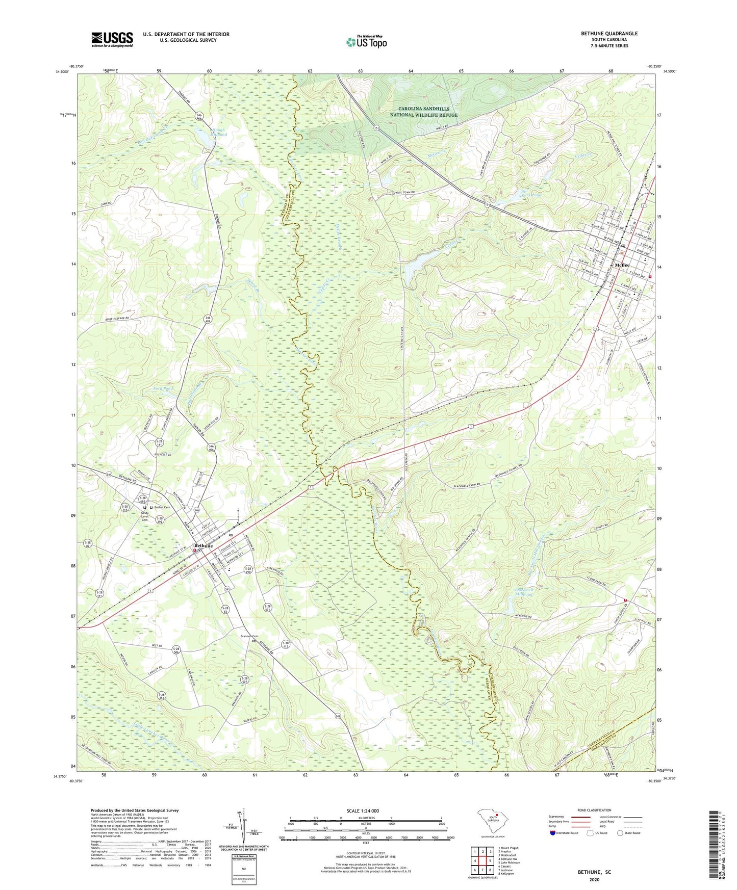 Bethune South Carolina US Topo Map Image