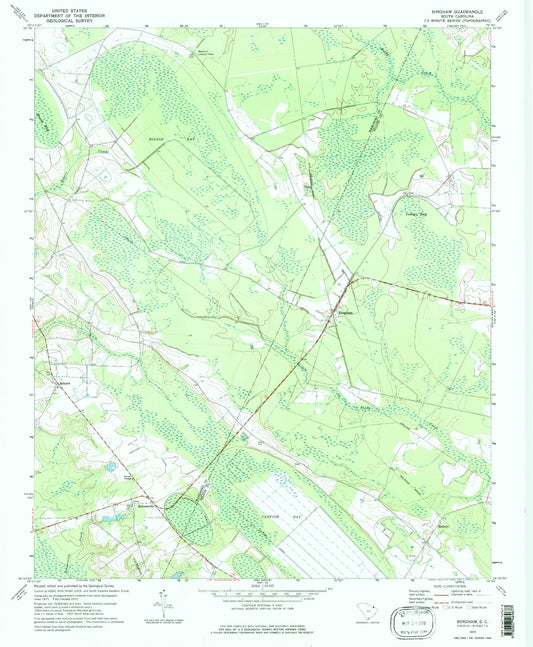 Classic USGS Bingham South Carolina 7.5'x7.5' Topo Map Image