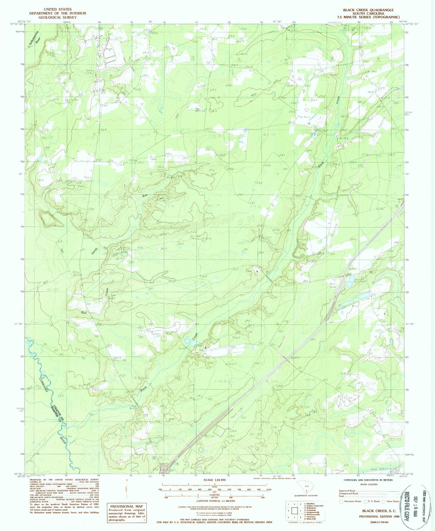 Classic USGS Black Creek South Carolina 7.5'x7.5' Topo Map Image