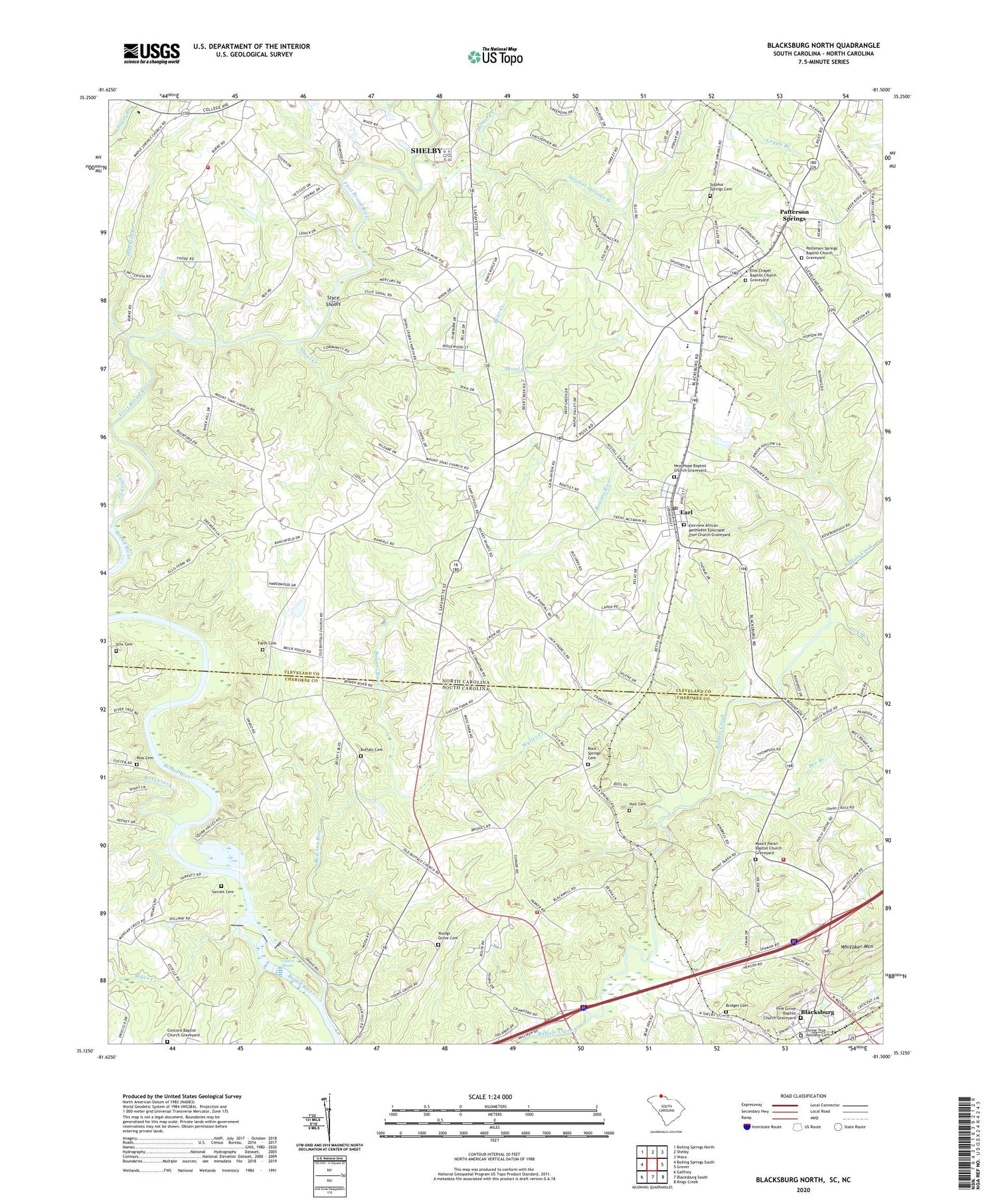 Blacksburg North South Carolina US Topo Map Image